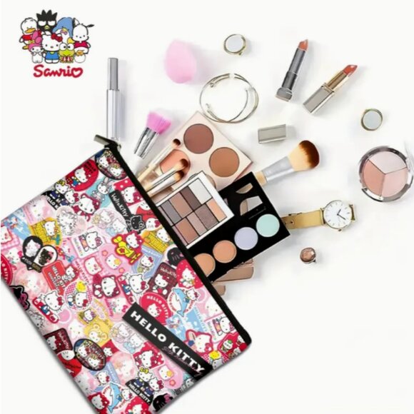Hello Kitty Faux Stickered Sanrio Makeup Pencil Bag NWT - Picture 4 of 5